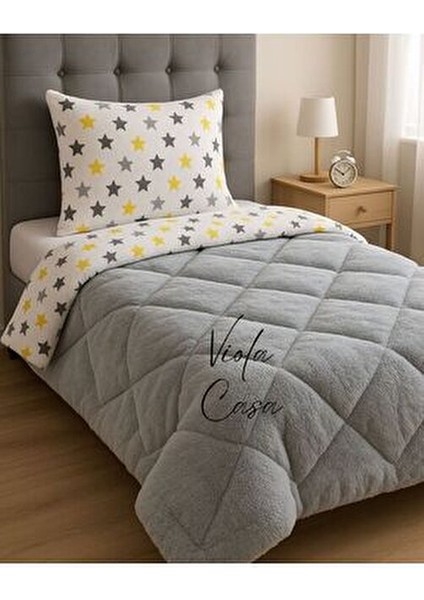 Tek Kişilik Çift Taraflı Welsoft Yorgan Sarı Büyük Yıldız