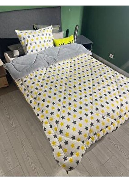 Tek Kişilik Çift Taraflı Welsoft Yorgan Sarı Büyük Yıldız fırsatları