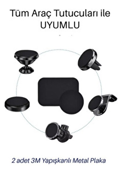 Araç Içi Oto Telefon Tutucular Için Manyetik Mıknatıslı 2 Adet Metal Plaka 3m Yapışkanlı Levha