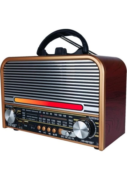 NS-6678 Retro, Nostaljik, Ahşap LED Işıklı Müzik Seti Fm Radyo USB Mp3 Player Bluetooth Hoparlör Tasarım modelleri