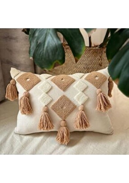 Punch Bohem Desenli Pamuk Kırlent Dikdörtgen Şekilde 1 Adet Renkli Tasarım