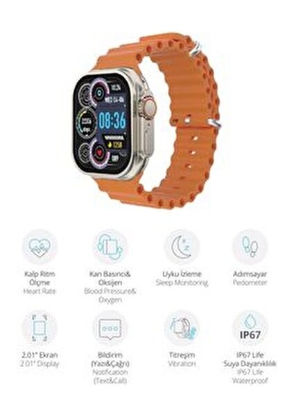 9921 Akıllı Saat / 2.01" Ekran / Uyku Izleme / IP67 Suya Dayanıklılık / Kalp Ritm Ölçme / Adımsayar modelleri