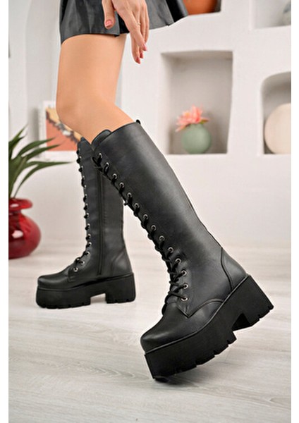 Kadın Çizme Yüksek Taban Bağçıklıı ALD2000-Ç103