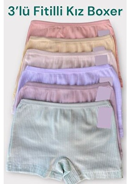 3'lü Kız Çocuk Renkli Likralı Pamuklu Fitilli Boxer Külot fiyatları
