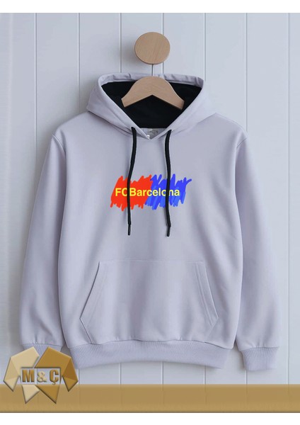 Barcelona Erkek Kapşonlu Uzun Kollu Sweatshirt Mevsimlik 2 Ip Özel Tasarım Cepli Büyük Beden Hodie