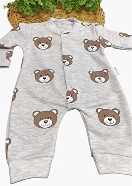 Unısex Bebek Ayıcıklı Baskılı Çıtçıtlı Yenidoğan Bebek Tulumu %100 Pamuk Esnek 1-3-6 Aylık modelleri