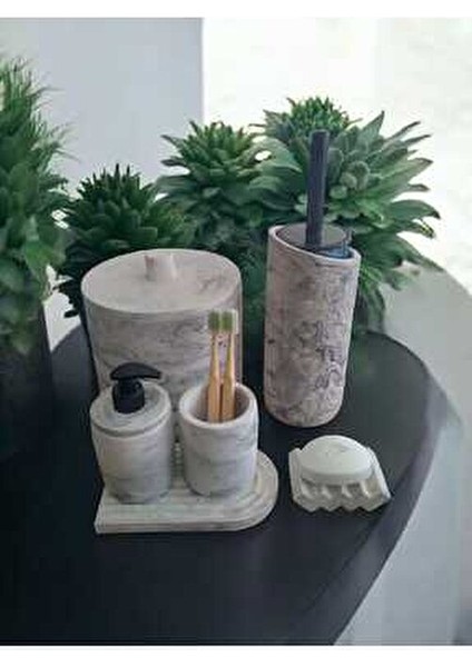 Mermer Serisi Gri Beton Banyo Seti,çöp Kovasi,tuvalet Fırçası Takim fiyatları