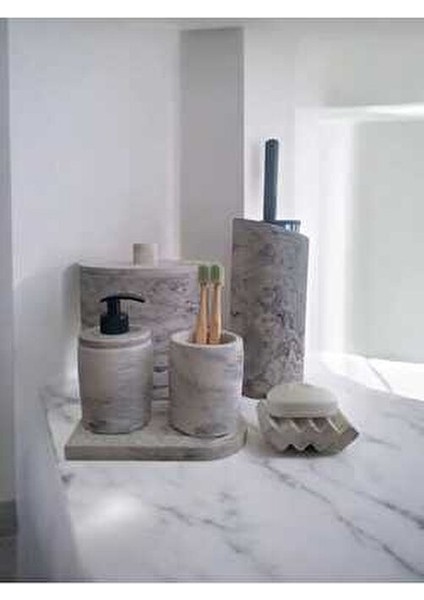 Mermer Serisi Gri Beton Banyo Seti,çöp Kovasi,tuvalet Fırçası Takim fırsatları