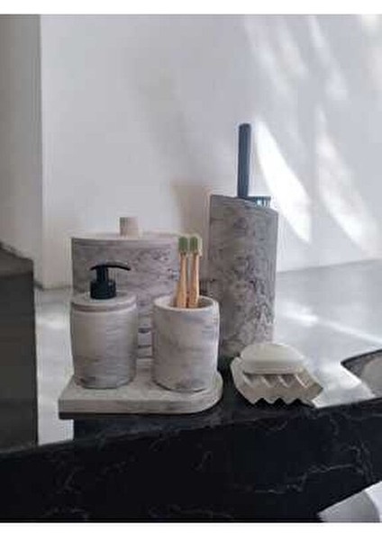 Mermer Serisi Gri Beton Banyo Seti,çöp Kovasi,tuvalet Fırçası Takim indirimleri