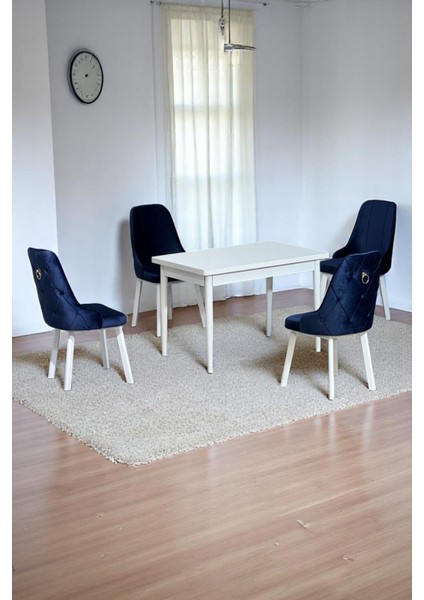 Sera 4 Kişilik Beyaz Sabit Mdf Masa & 4 Adet Baby Face Kumaşlı Sandalye Takımı