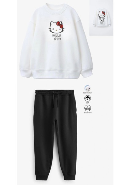 Hellokitty Baskılı Mevsimlik ( 3iplik,şardonsuz) Kumaş Sweat/pantolon Ikili Takım