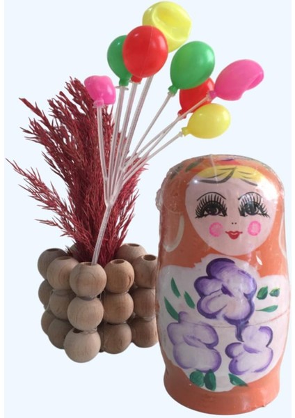 5'li Ahşap Matruşka Bebek Dekoratif Obje Ev Eşyası Yada Çocuklar İçin Doğal oyuncak