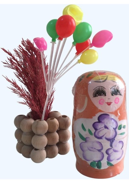 5'li Ahşap Matruşka Bebek Dekoratif Obje Ev Eşyası Yada Çocuklar İçin Doğal oyuncak