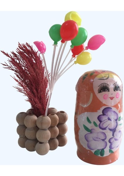 5'li Ahşap Matruşka Bebek Dekoratif Obje Ev Eşyası Yada Çocuklar İçin Doğal oyuncak