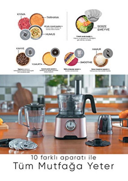 10 Farklı Aparatlı Mutfak Gıda Hazırlama Seti Mutfak Robotu, 2000W Ultra Güç Ile Tüm Mutfağa Yeter!