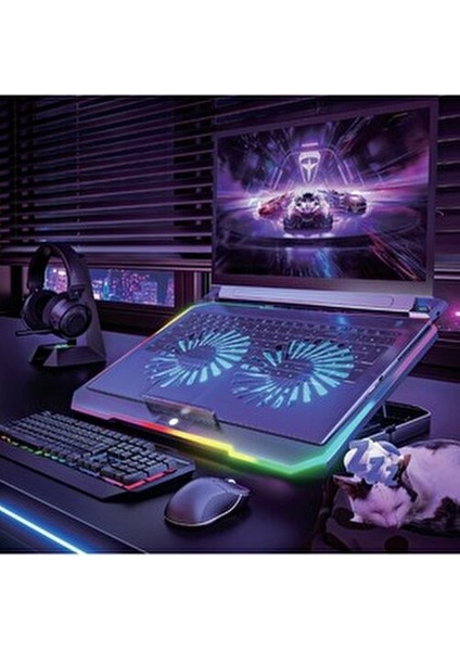 Çift Fanlı 9-17'' Uyumlu Rgb Gaming Laptop Soğutucu Cooling Pad Ayarlanabilir Notebook Altlığı fırsatları