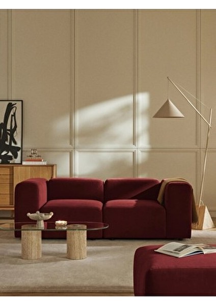 Pietro 2 Modül Kanepe Koltuk, Yönsüz Kadife Bordo