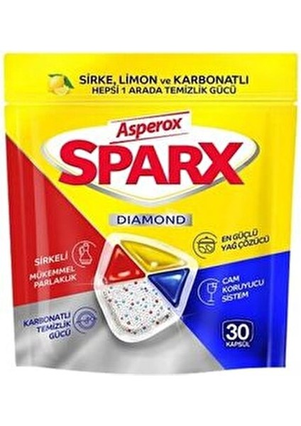 Sparx Bulaşık Makinesi Deterjanı 30 Kapsül En Güçlü Yağ Çözücü Formül 3 Adet fiyatları