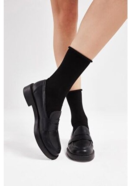 3'lü Roll Top Lastiksiz Kadın Siyah Bambu Soket Çorap, 36-40