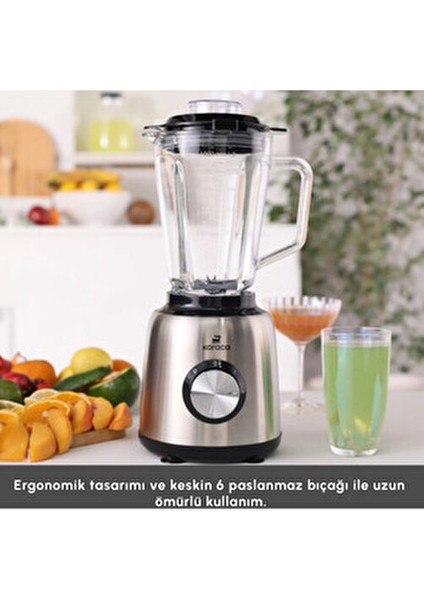 Buz Kırma Fonksiyonlu 1,5 Lt Cam Hazneli | 1000W Güçlü Motor | 6 Paslanmaz Çelik Bıçak