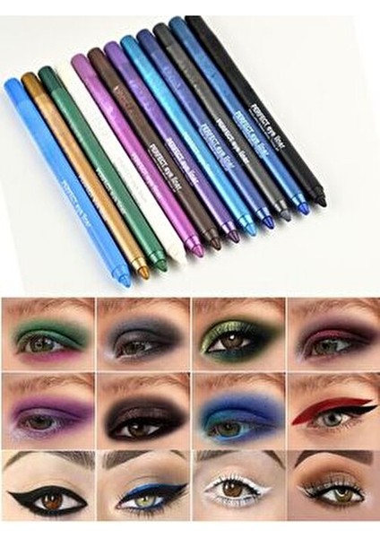 12 Adet Ultra Yağlı Yumuşak Sürüm Renkli Göz Kalemi & Eyeliner