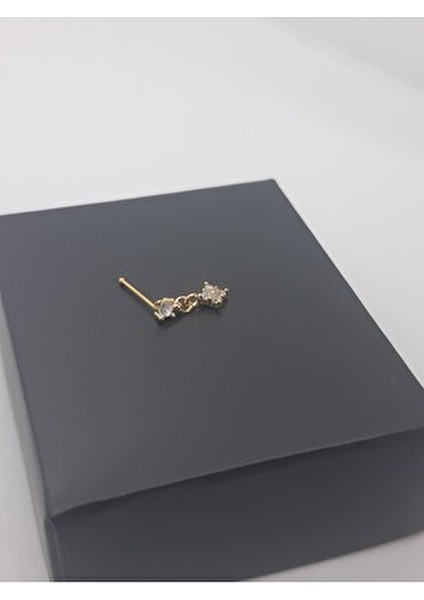 925 Ayar Gümüş Altın Kaplama Zirkon Taşlı Sallantılı Kare Tektaşlı Hızma