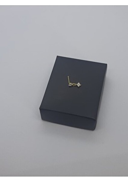 925 Ayar Gümüş Altın Kaplama Zirkon Taşlı Sallantılı Kare Tektaşlı Hızma fiyatları