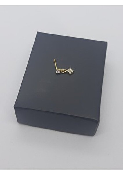 925 Ayar Gümüş Altın Kaplama Zirkon Taşlı Sallantılı Kare Tektaşlı Hızma