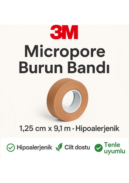 Micropore Tan Cerrahi Flaster Burun Bandı – 1,25 cm x 9,1 M (1533-0) – Cilt Rengi, Hipoalerjenik Tıbbi Bant