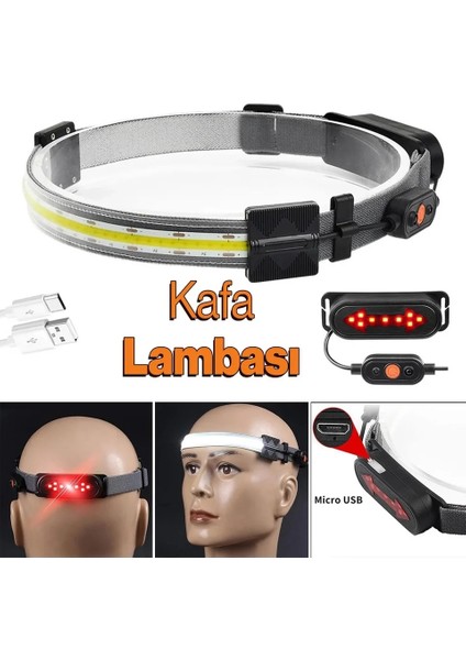 Şarjlı Kafa Lambası Bisiklet Reflektörü Ledli Kamp Kafa Feneri El Feneri 3 Modlu (5067)