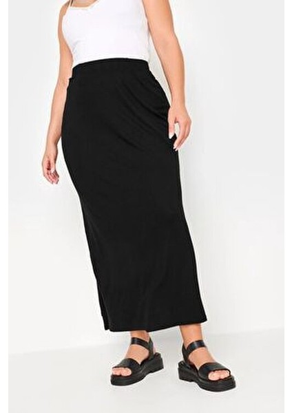 Büyük Beden Beli Lastikli Rahat Kalıp Cepsiz Streç Uzun Etek 160038 fiyatları