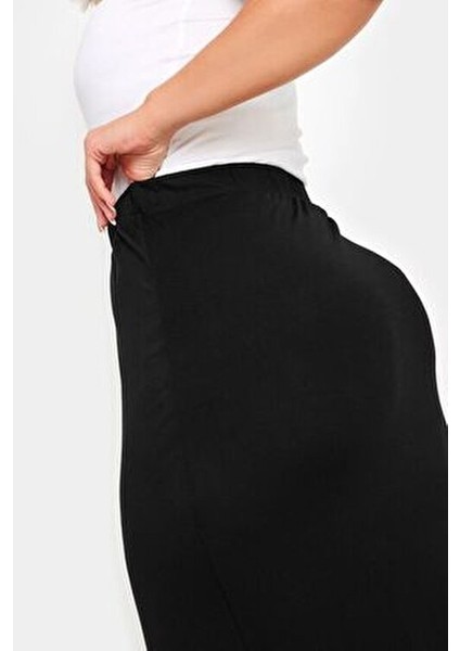 Büyük Beden Beli Lastikli Rahat Kalıp Cepsiz Streç Uzun Etek 160038 fırsatları