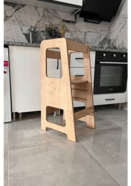 Öğrenme Kulesi Safir Meşe Ahşap Malzeme ile Ergonomik Tasarım Geniş Depolama Alanı