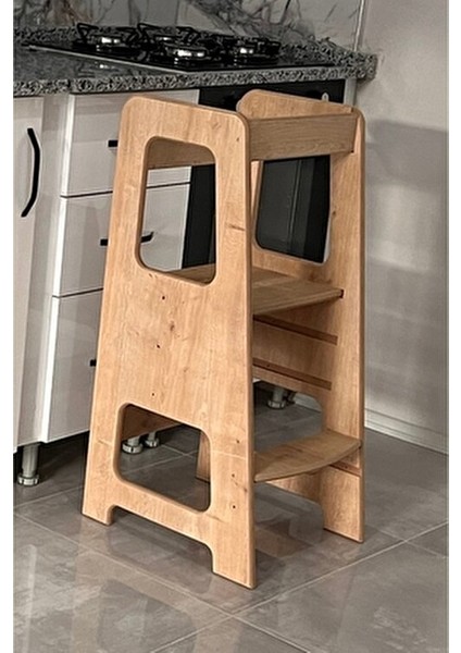 Öğrenme Kulesi Safir Meşe Ahşap Malzeme ile Ergonomik Tasarım Geniş Depolama Alanı