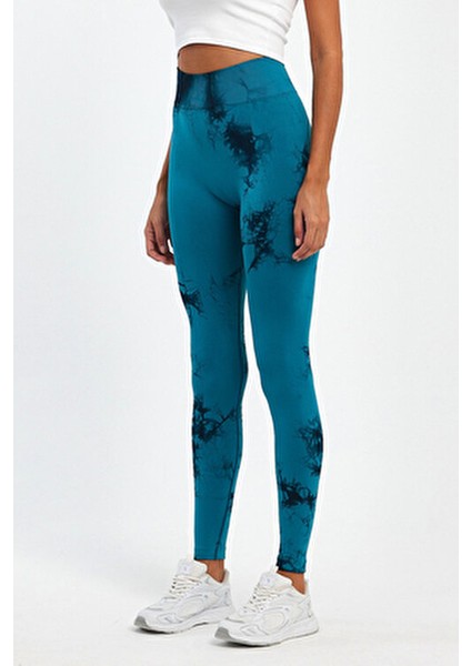 Kadın Spor Tayt Dikişsiz Tasarım Batik Desen Uzun Mavi Renk Slim Fit fiyatları