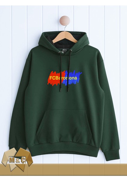 Barcelona Erkek Kapşonlu Uzun Kollu Sweatshirt Mevsimlik 2 Ip Özel Tasarım Cepli Büyük Beden Hodie