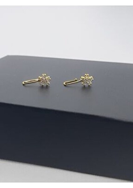 925 Ayar Gümüş (2 Adet) Altın Kaplama Zirkon Taşlı (Deliksiz) ''yıldız'' Hızma(En:4mm Boy 4mm)