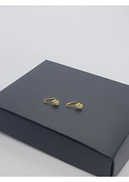 925 Ayar Gümüş (2 Adet) Altın Kaplama Zirkon Taşlı (Deliksiz) ''yıldız'' Hızma(En:4mm Boy 4mm)