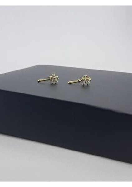 925 Ayar Gümüş (2 Adet) Altın Kaplama Zirkon Taşlı (Deliksiz) ''yıldız'' Hızma(En:4mm Boy 4mm)