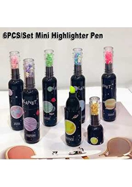 1 Paket 6'lı Galaxy Gezegen Şişe Figürlü Rengarenk Fosforlu Keçeli Kalemler Okul Öncesi Hediyelik indirimleri