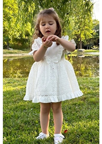 Kız Bebek Elbisesi Dantelli Kısa Kol Doğum Günü ve Parti İçin Beyaz Trend Stil fiyatları