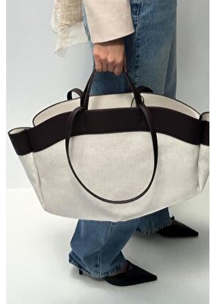 Kadın Kontrast Oversize Tote El ve Omuz Çanta fiyatları