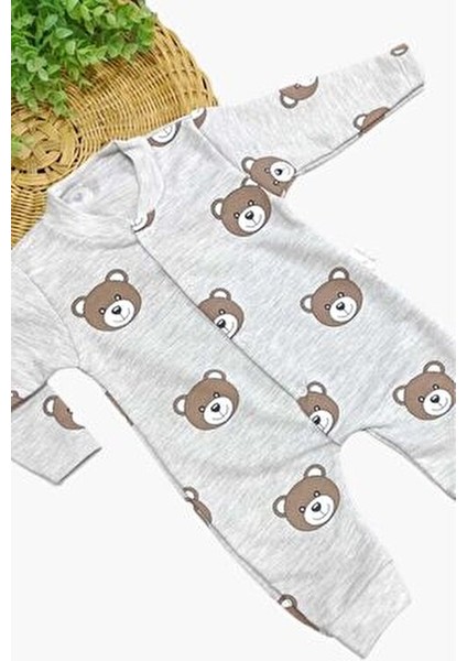 Unısex Bebek Ayıcıklı Baskılı Çıtçıtlı Yenidoğan Bebek Tulumu %100 Pamuk Esnek 1-3-6 Aylık fırsatları