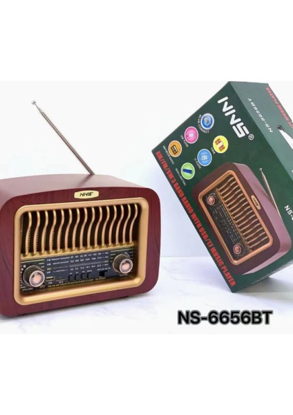 NS-6656 Retro Ahşap Tasarım Bluetooth Hoparlörlü Radyo – Fm/am Destekli, Şarjlı ve Taşınabiliri Radyo
