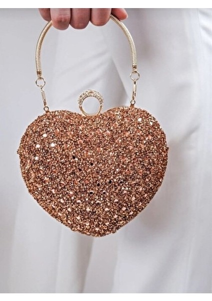 Kadın Abiye Kalpli Taşlı Abiye Çantası