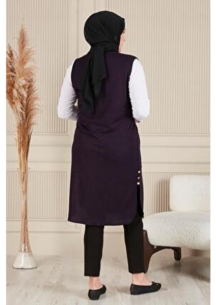 Uzun Büyük Beden Yelek Kadın Düz Desenli Nefes Alan Viskon Kumaş 108 cm