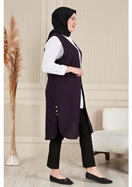 Uzun Büyük Beden Yelek Kadın Düz Desenli Nefes Alan Viskon Kumaş 108 cm