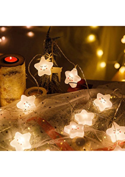 Dekoratif Pilli Gülen Yüz Yıldız Ip LED Işık Zinciri Yılbaşı Süs Aydınlatma modelleri