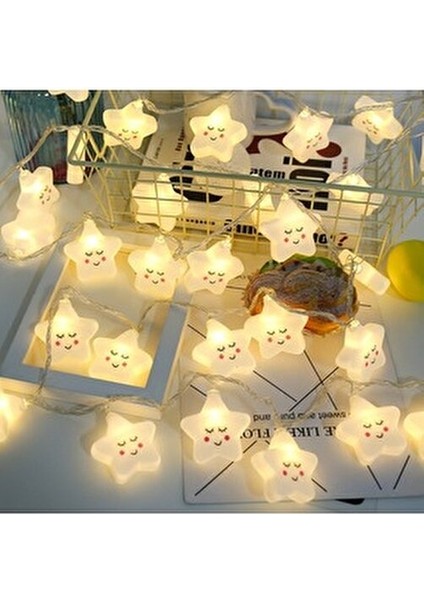 Dekoratif Pilli Gülen Yüz Yıldız Ip LED Işık Zinciri Yılbaşı Süs Aydınlatma fırsatları