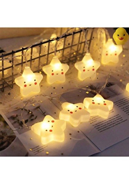Dekoratif Pilli Gülen Yüz Yıldız Ip LED Işık Zinciri Yılbaşı Süs Aydınlatma